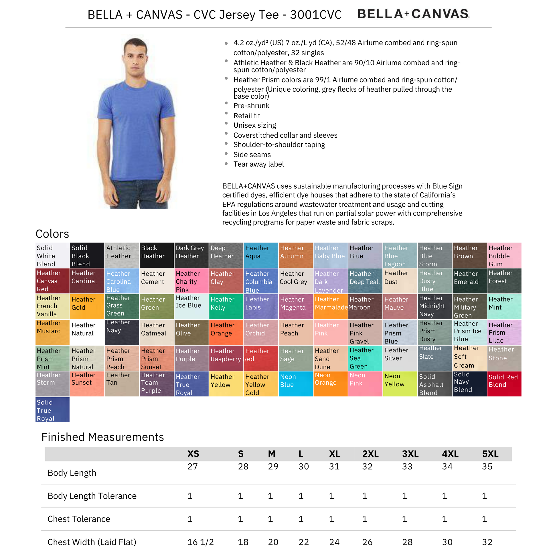 Bella + Canvas 3001CVC Spec Sheet