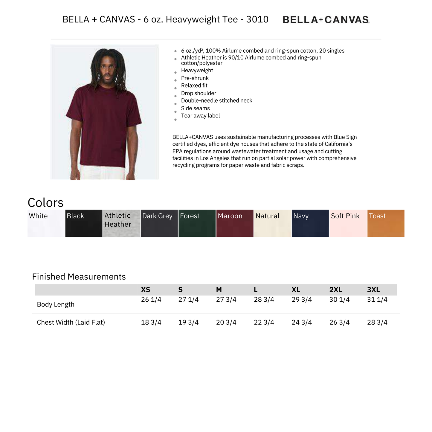 Bella Canvas 3010 Spec Sheet