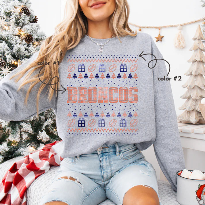 Broncos Christmas Sweater Spangle Design