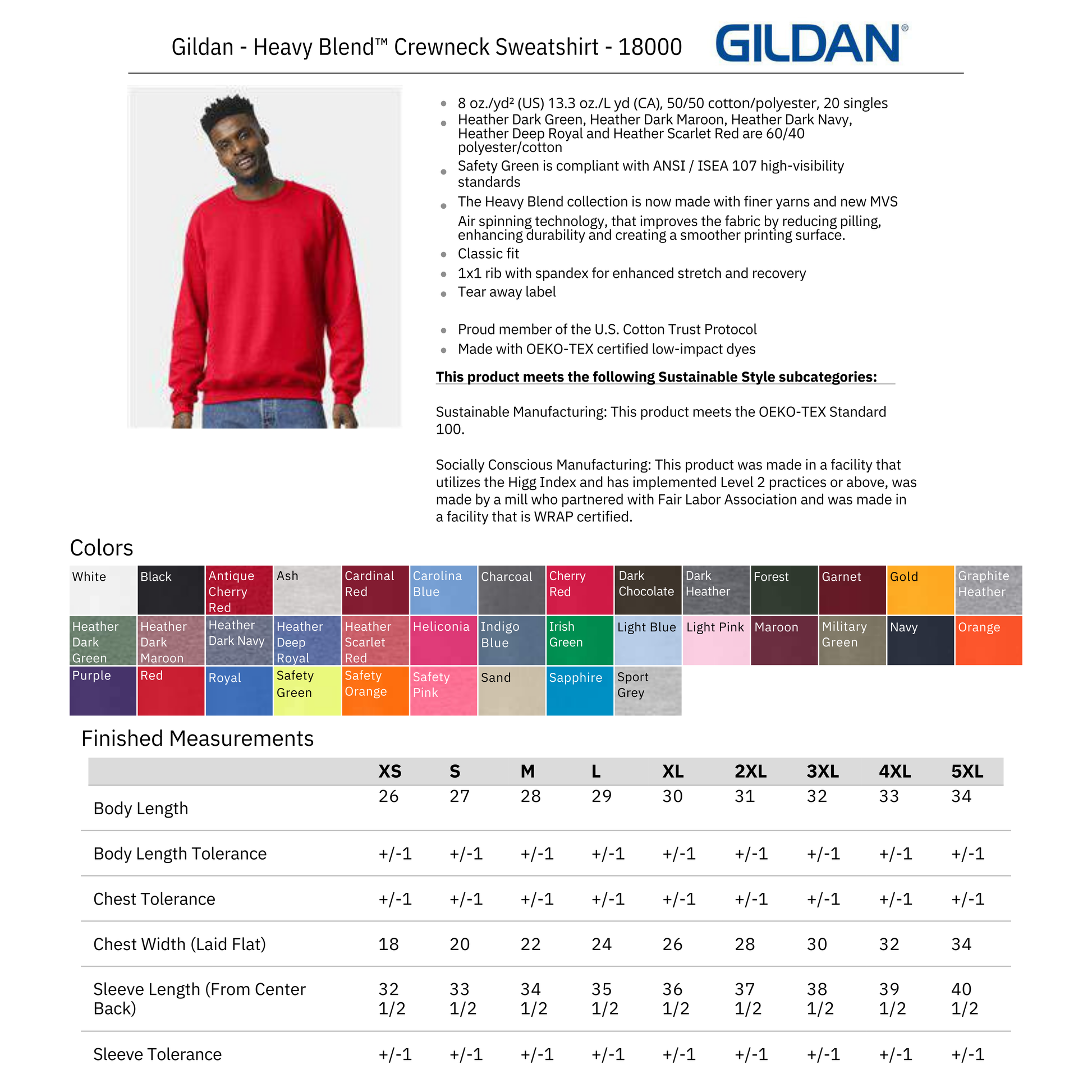 Gildan 18000 Spec Sheet