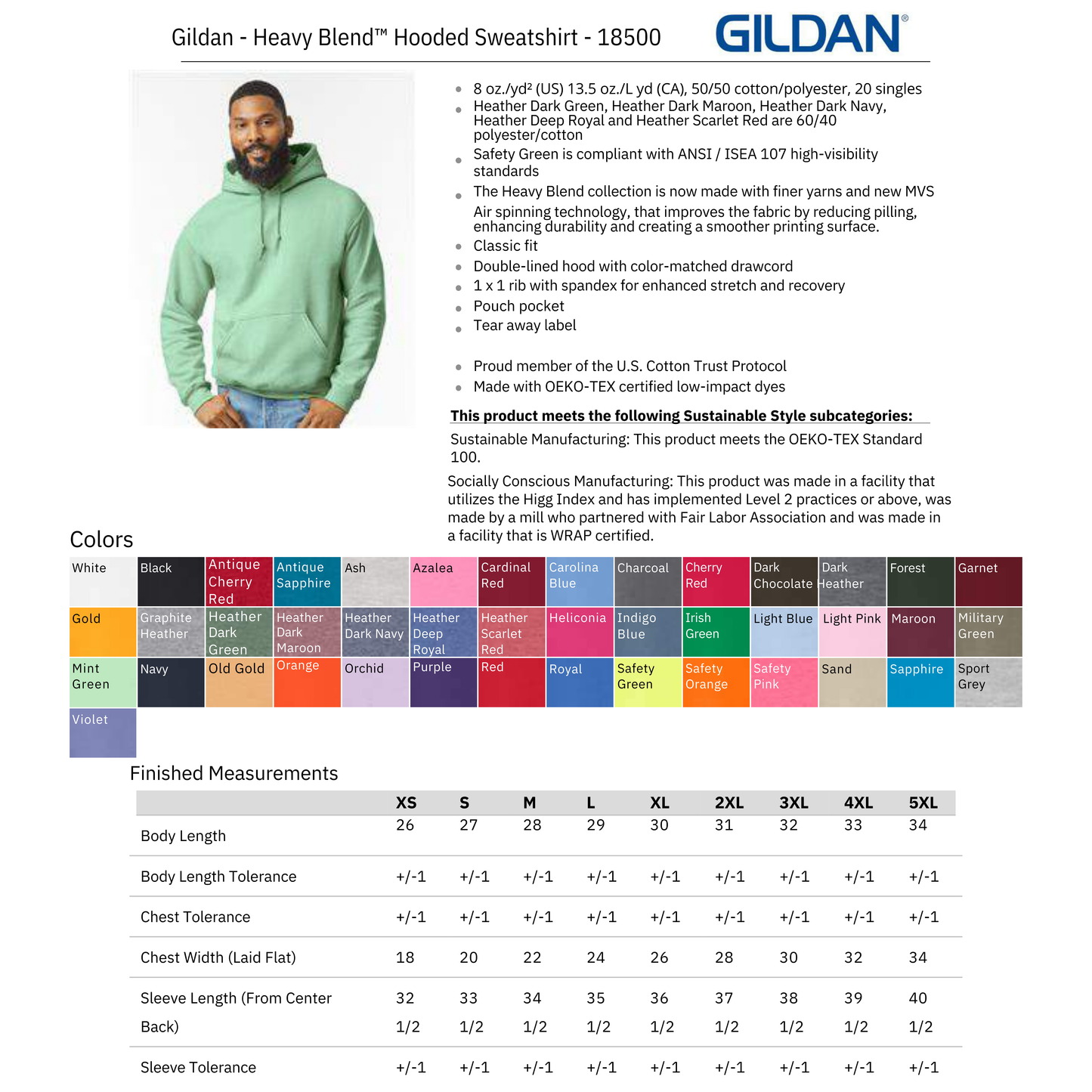 Gildan 18500 Spec Sheet