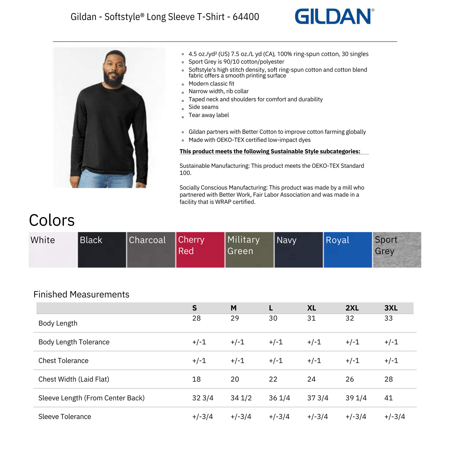 Gildan Softstyle 64400 Spec Sheet