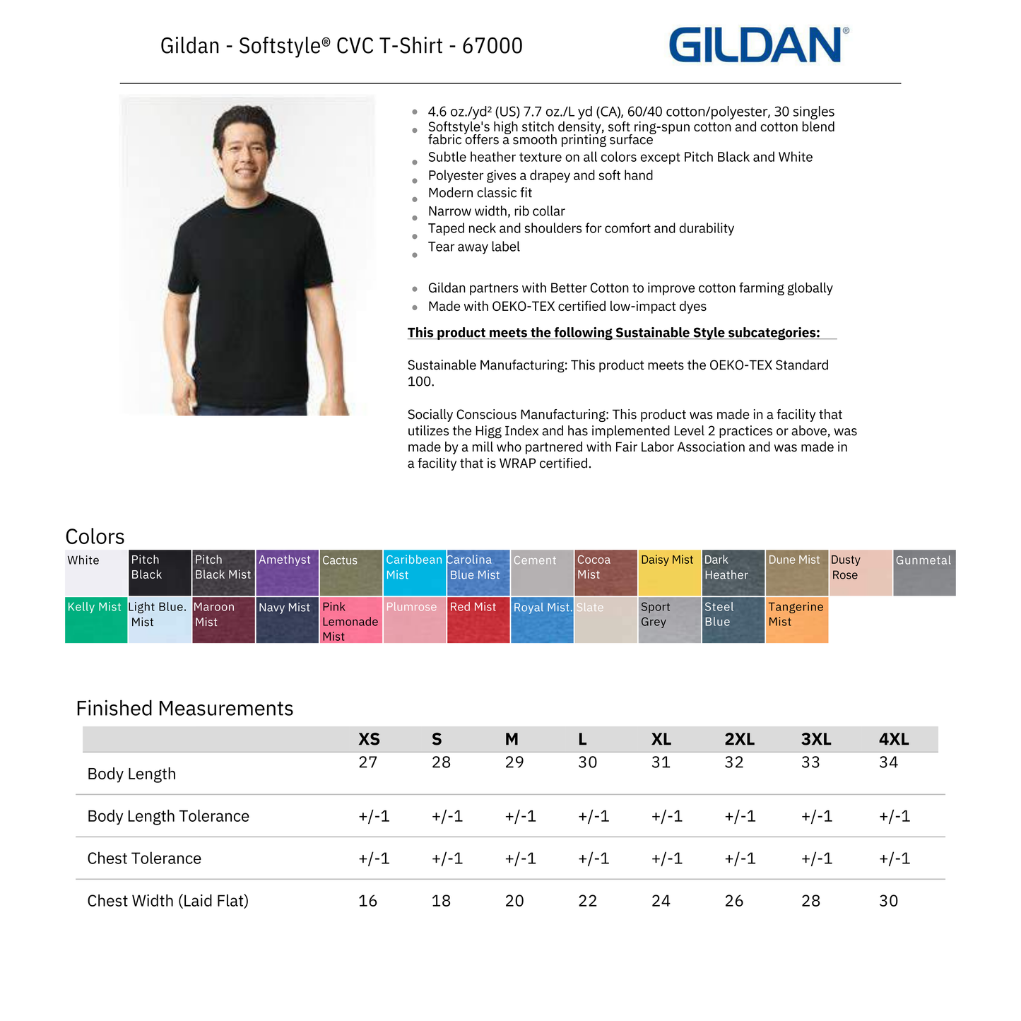 Gildan Softstyle 67000CVC Spec Sheet